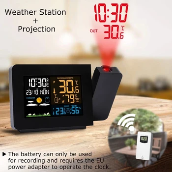 Wireless Statie Meteo cu Proiectie de Perete Ceas cu Alarmă Digitale de Interior, în aer liber Termometru Higrometru Prognoza Meteo Acasă