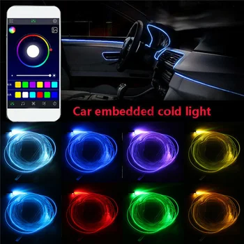 RGB LED-uri Auto de Interior Lumina Fibra Optica Neon capatului Atmosfera APLICAȚIE de Control