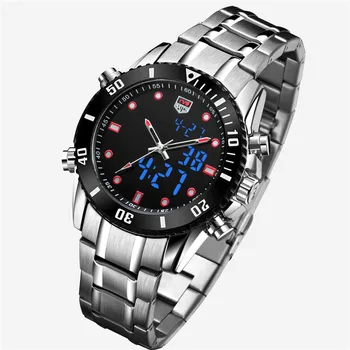 Bărbați Watch Sport Dublă mișcare de cuarț Oțel Inoxidabil Ceasuri de Oprire LED Ceas Digital Impermeabil Bărbați ceas TVG KM527