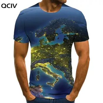 QCIV Spațiu tricou Barbati Planeta Haine Anime Harta Tricouri Casual Colorate T-shirt 3d Maneci Scurte Hip hop Nou Streetwear O-Gât