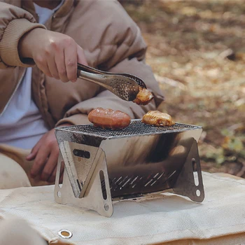 Mini Exterior din Oțel Inoxidabil Portabil Pliant BBQ Grill Aragaz Camping Grătar de Încălzire Rack Încălzire Soba de Gatit Gratar