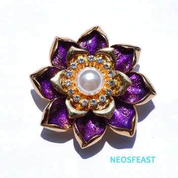Elegant Floare Email Broșe pentru Femei Stras Lotus Perle Pin de Culoare Violet Doamna Cadou Haine Accesorii Bijuterii Clasice