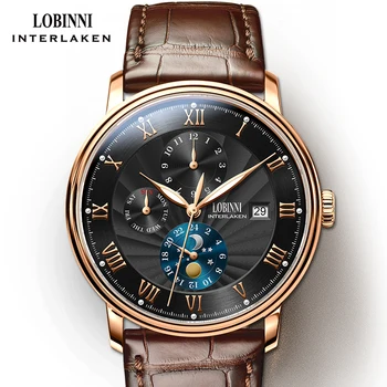 LOBINNI Bărbați Ceasuri de Brand de Moda ceas de mână Pescăruș Automat Mechanical Ceas Sapphire Luna Faza relogio masculino L1023B-2