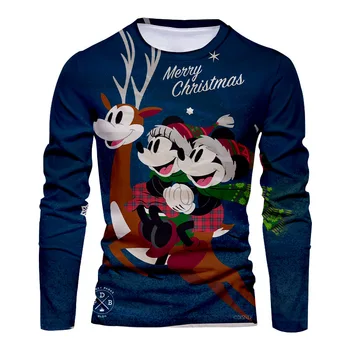 Marca Disney Mickey si Minnie Anime 3D de Imprimare Nou Casual Barbati Gât Rotund Maneca Lunga T-Shirt Crăciun Fericit Colectie