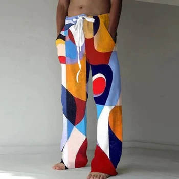 Vintage Tipar Digital Pantaloni Largi De Oameni Cordon Mijlocul Talie Pantaloni Casual 2023 Primăvară De Moda Streetwear Pantaloni Lungi Pentru Bărbați